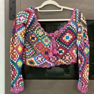 SPELL and the Gypsy Carnaby Colorful Crochet Crop Top M/L